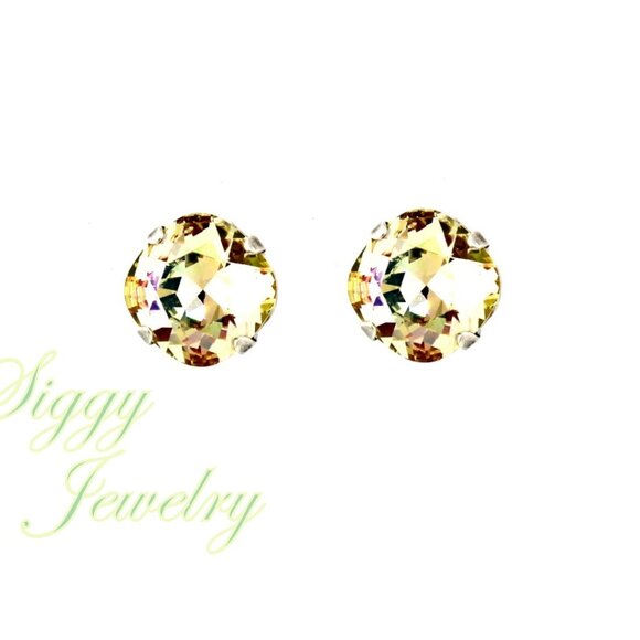 Luminous Green Cushion Cut Stud Earrings made with Genuine Austrian Crystals - Picture 3 of 7
